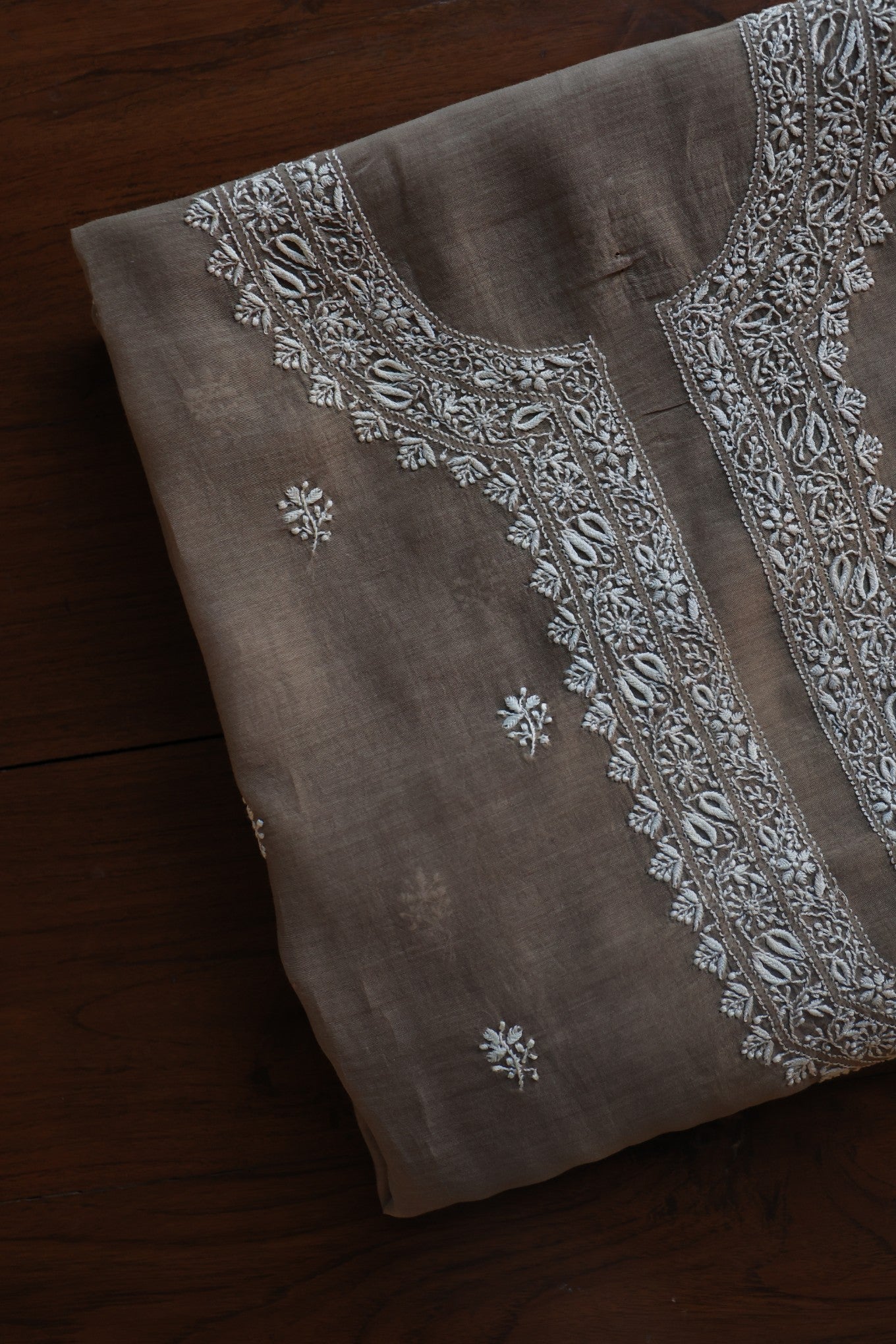Smokey Grey Mulmul Chikankari Unstitched Men's Kurtas Fabric