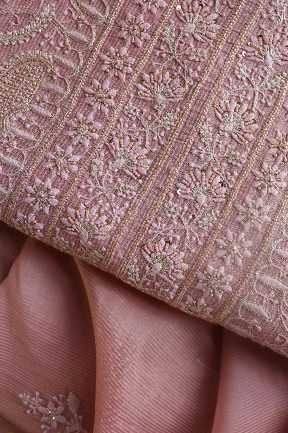 Soft Pink Maheshwari Highlights Unstitched Fabrics