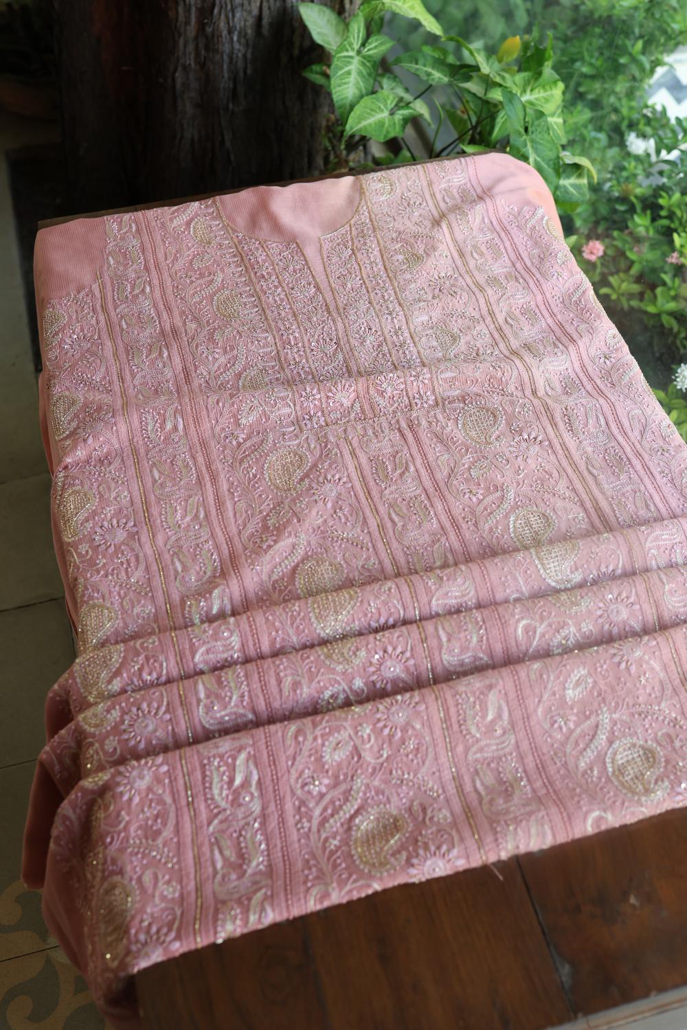 Soft Pink Maheshwari Highlights Unstitched Fabrics