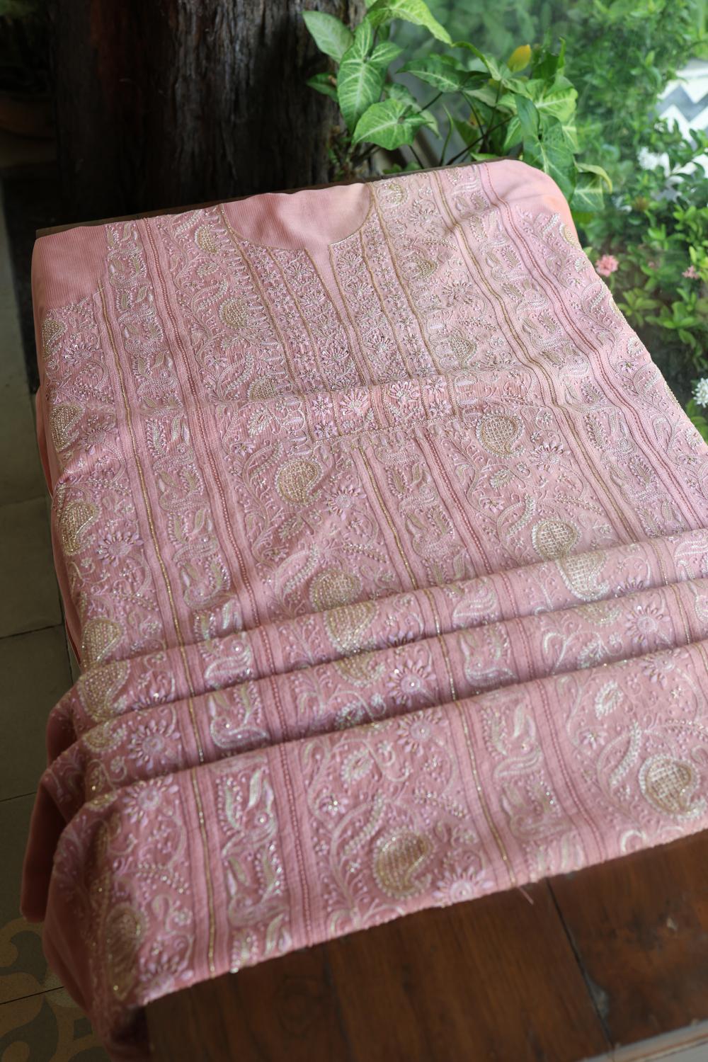 Soft Pink Maheshwari Highlights Unstitched Fabrics
