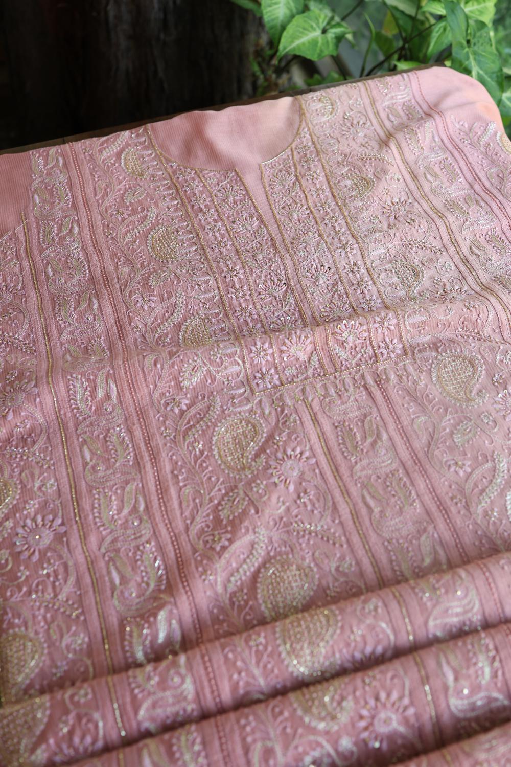 Soft Pink Maheshwari Highlights Unstitched Fabrics