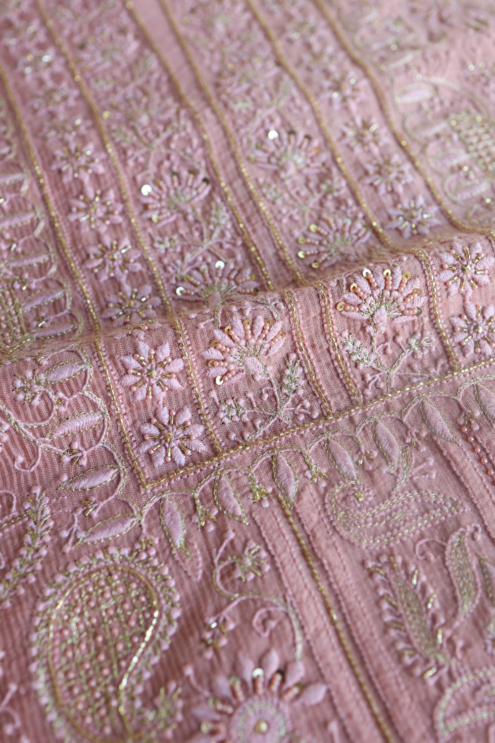 Soft Pink Maheshwari Highlights Unstitched Fabrics