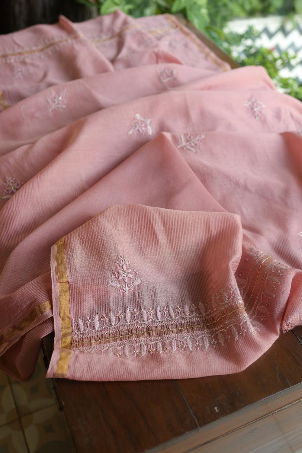 Soft Pink Maheshwari Highlights Unstitched Fabrics
