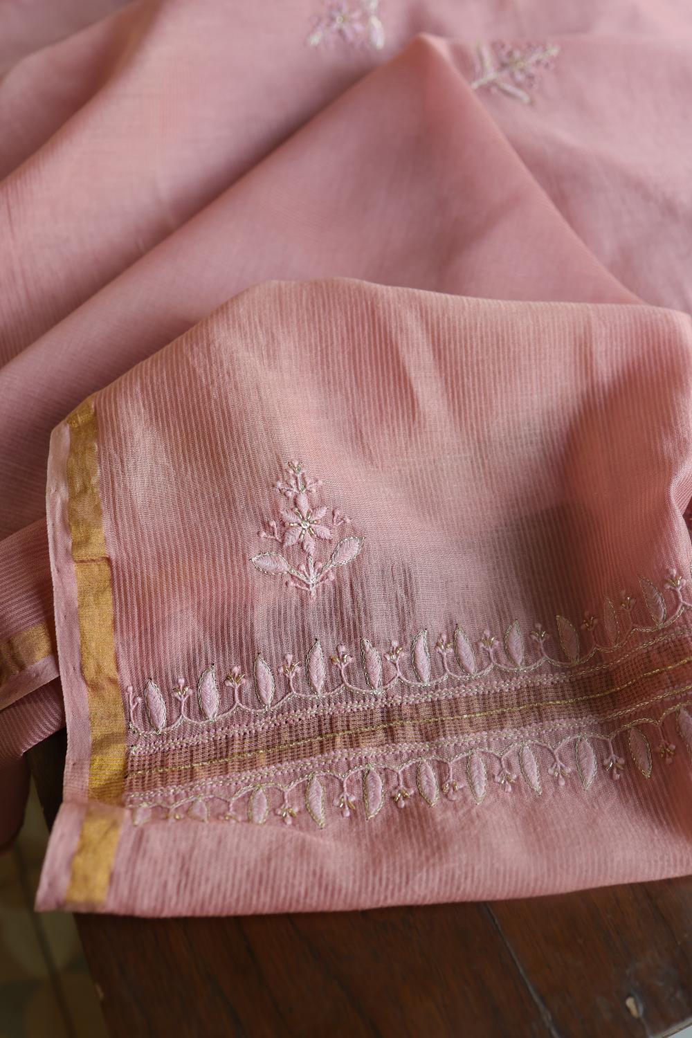 Soft Pink Maheshwari Highlights Unstitched Fabrics