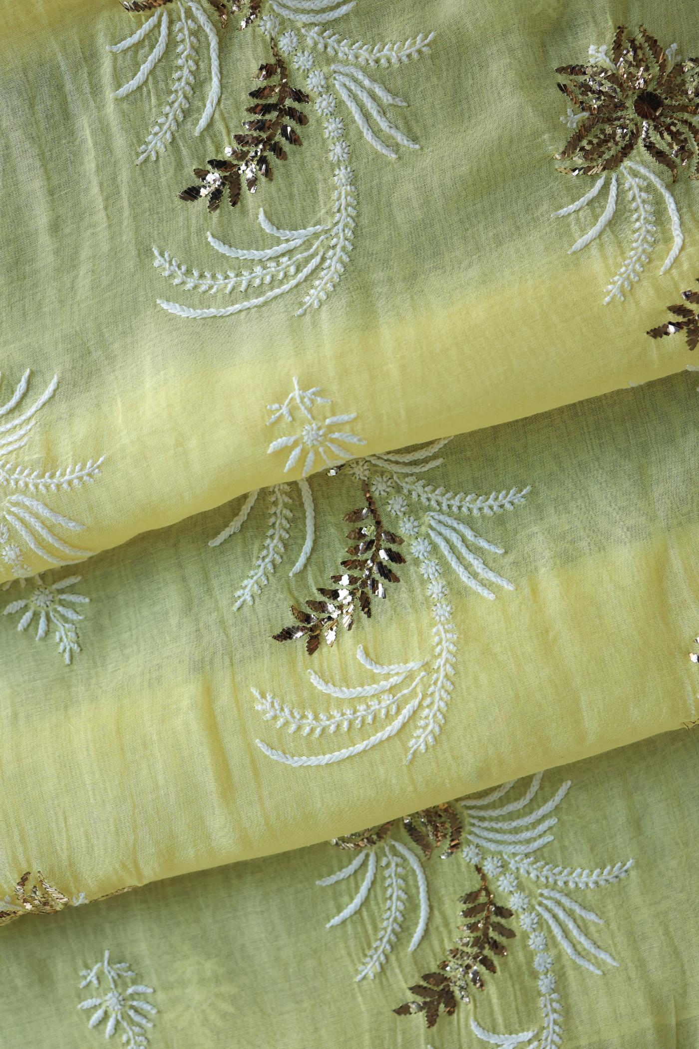 Soft Yellow Mal Cotton Fine Chikankari With Kamdani Work Unstitched Fabric