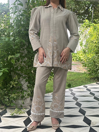 Taupe Shade Malkha Cotton Chikankari Co-ord Set