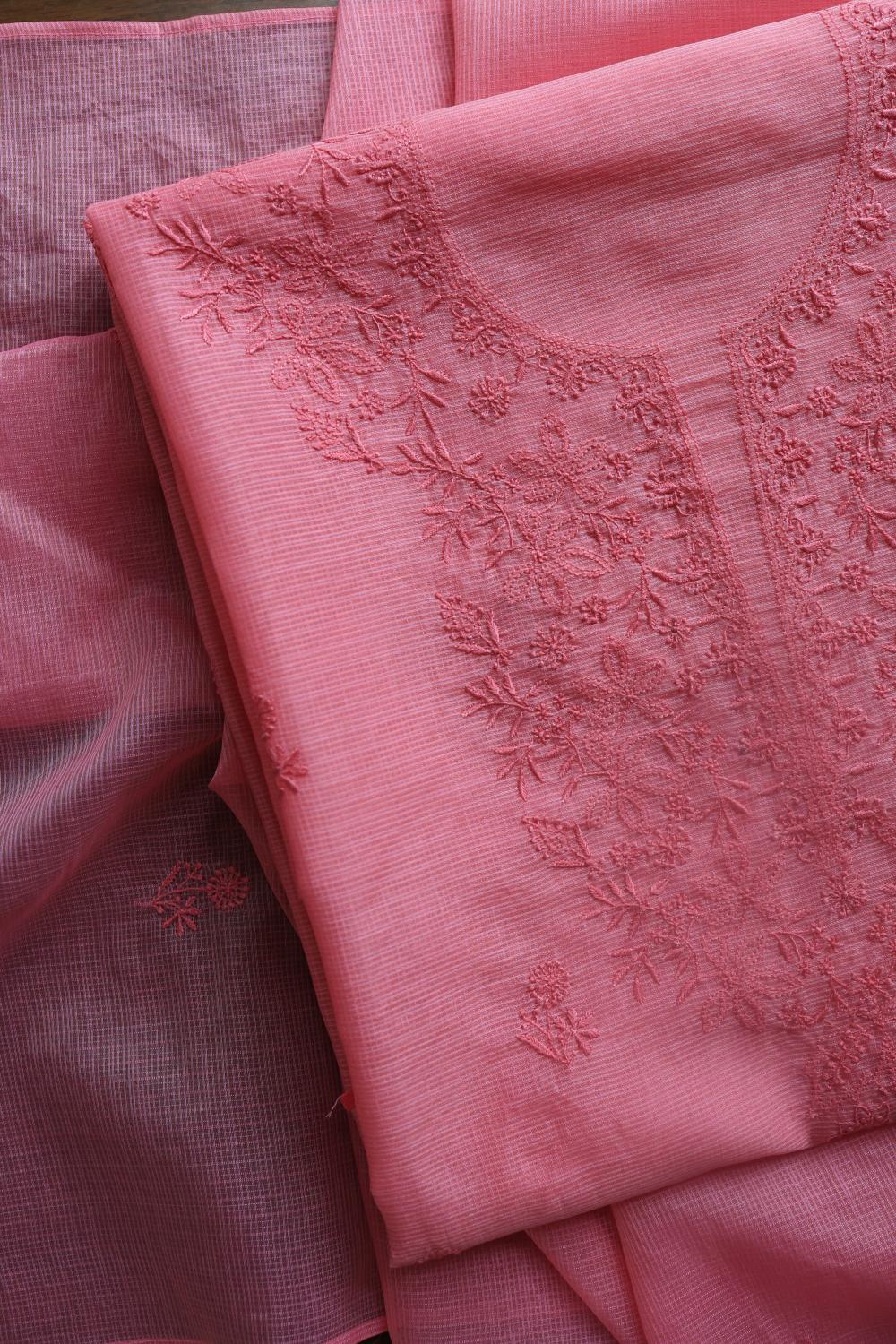Turkish Rose Kota Chikankari Unstitched Fabric