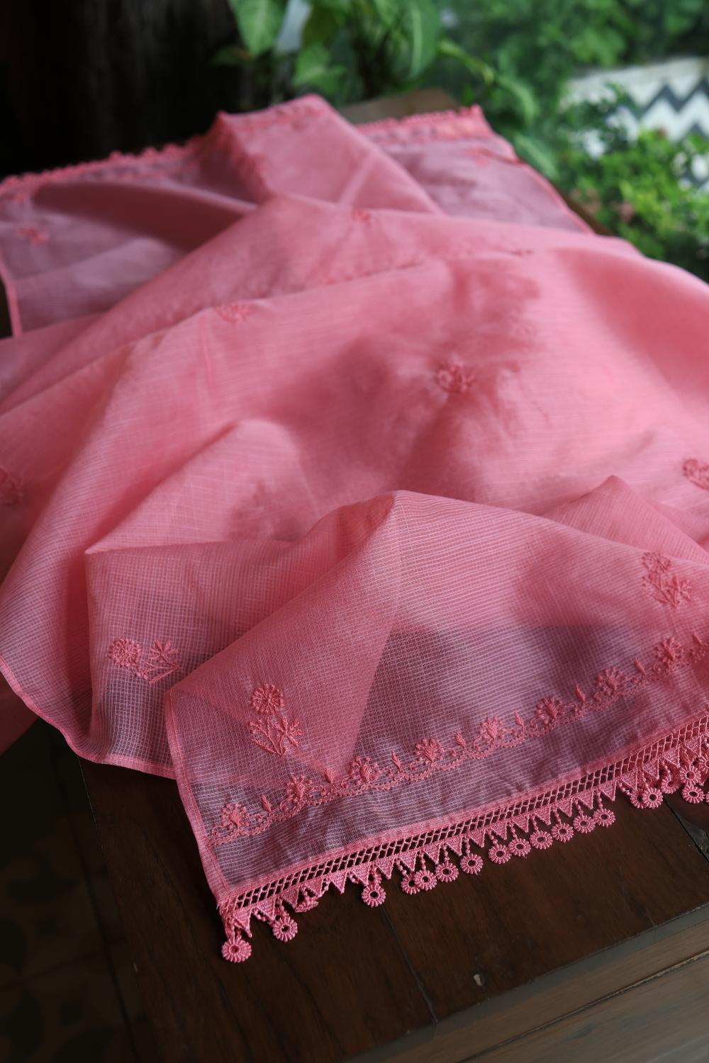 Turkish Rose Kota Chikankari Unstitched Fabric