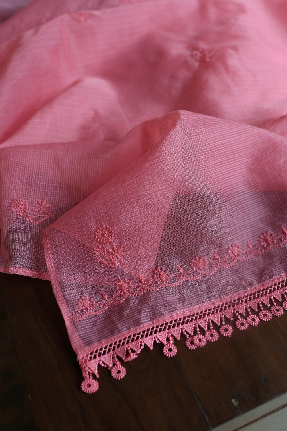 Turkish Rose Kota Chikankari Unstitched Fabric