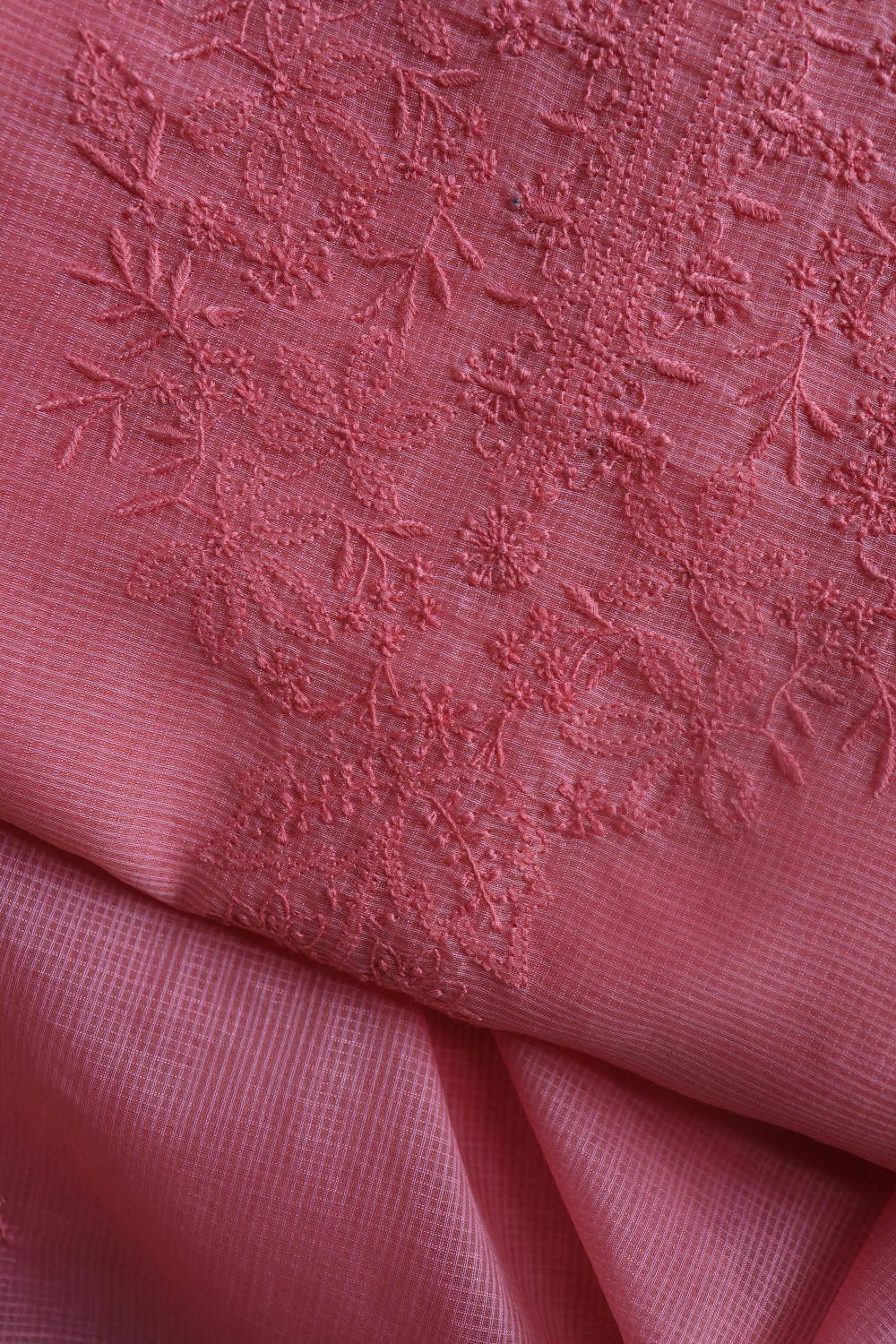 Turkish Rose Kota Chikankari Unstitched Fabric