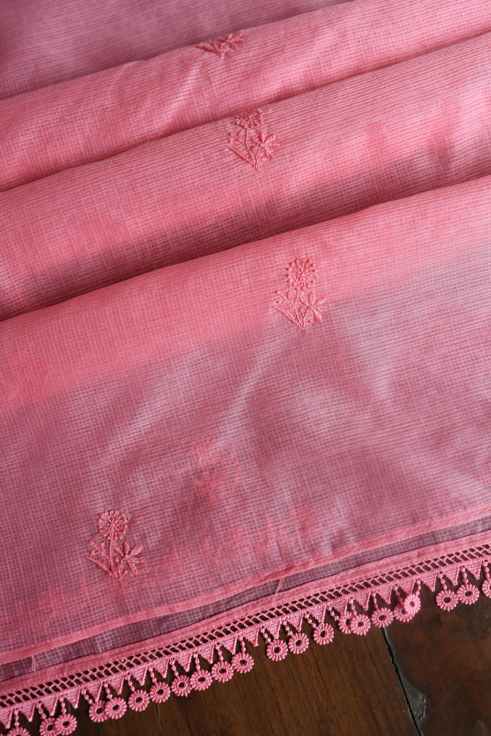 Turkish Rose Kota Chikankari Unstitched Fabric