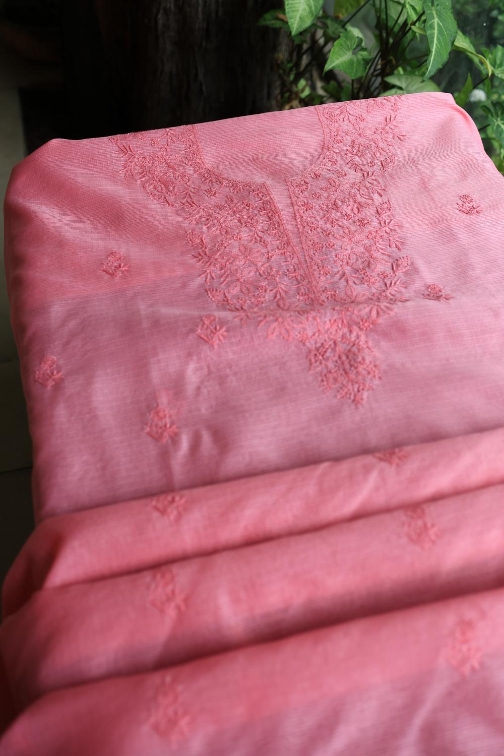 Turkish Rose Kota Chikankari Unstitched Fabric