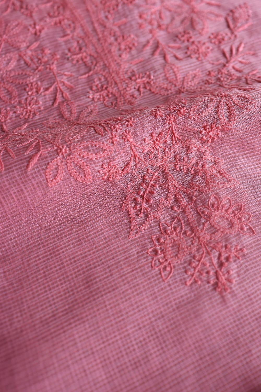 Turkish Rose Kota Chikankari Unstitched Fabric