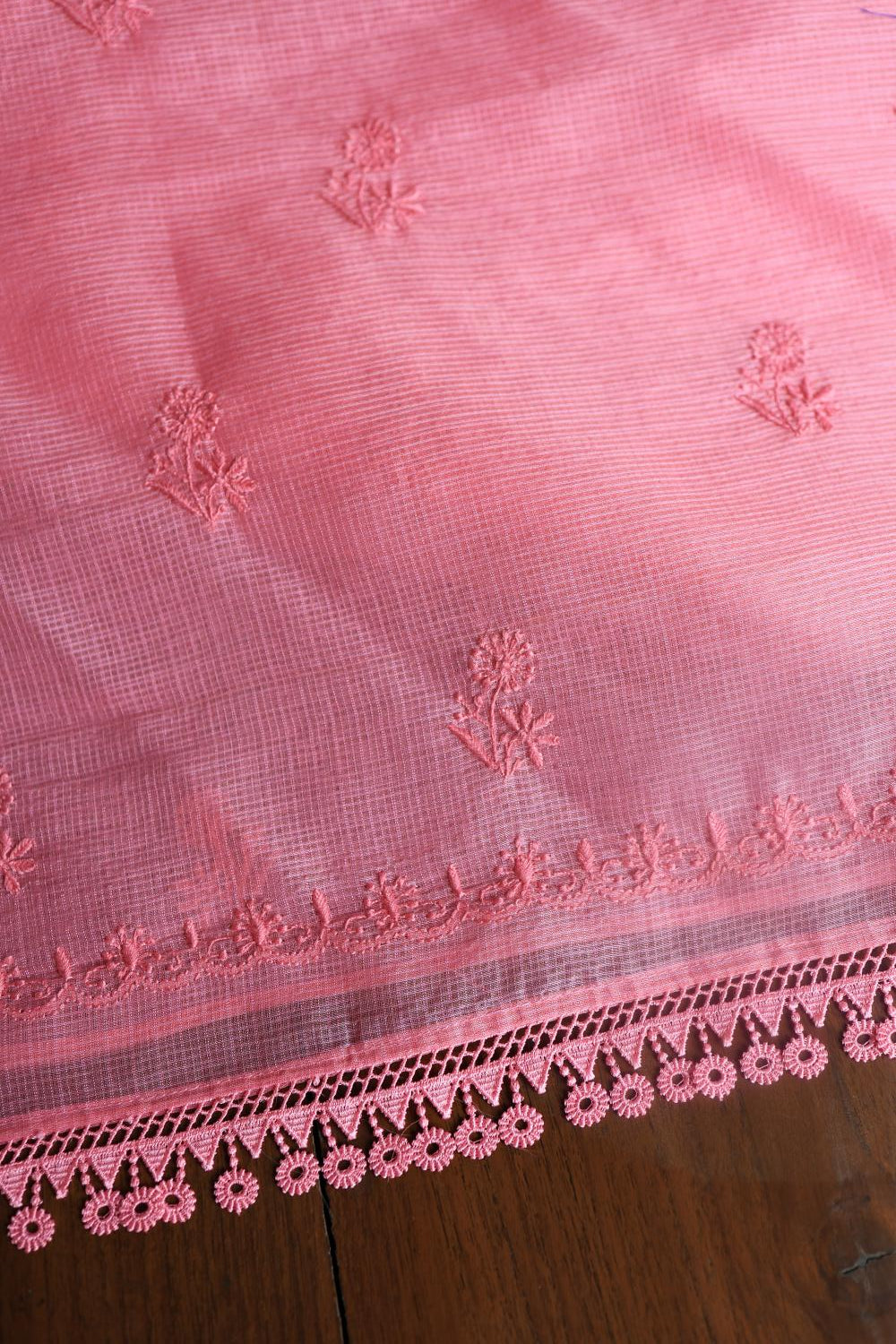 Turkish Rose Kota Chikankari Unstitched Fabric