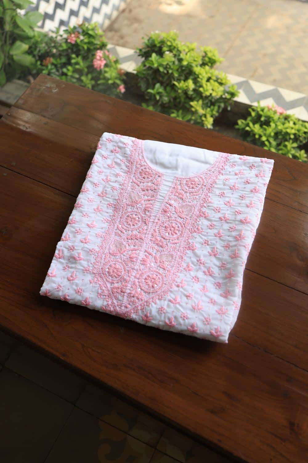 White Cotton Chikankari Unstitched Kurta Fabrics