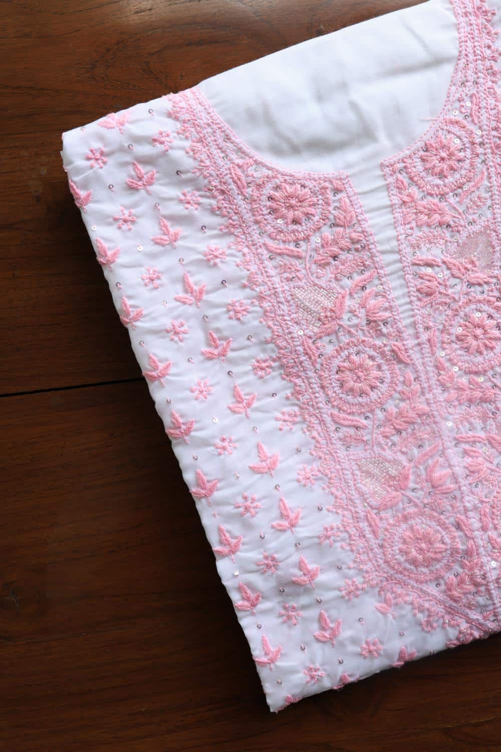 White Cotton Chikankari Unstitched Kurta Fabrics