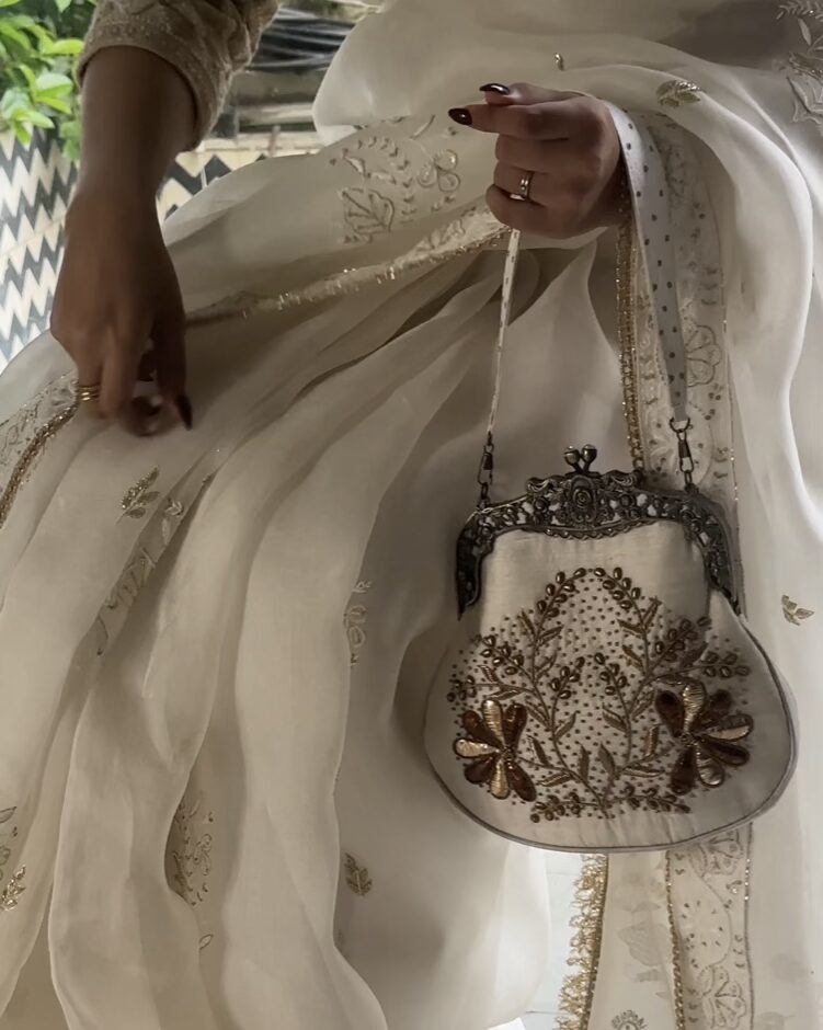 White Vintage Ari Mukaish Sling Bags