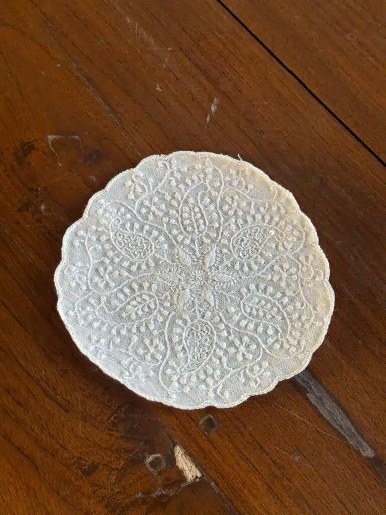 White Chikankari With Sequins Table Coasters (Set of 6 Pcs)