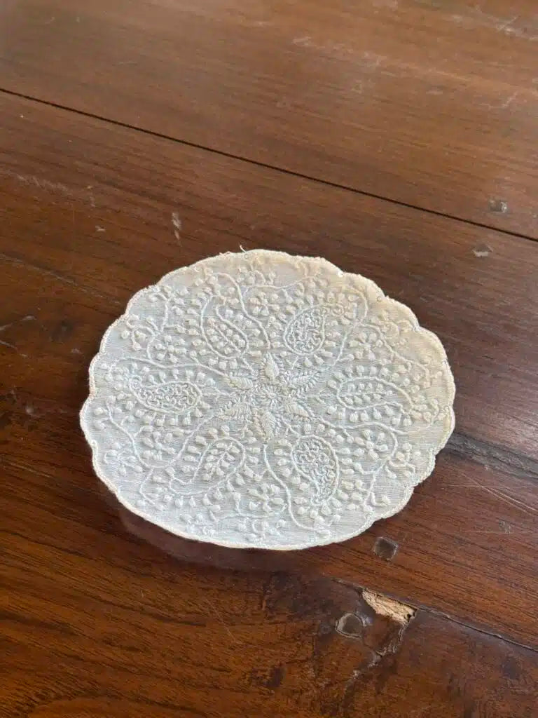 White Chikankari With Sequins Table Coasters (Set of 6 Pcs)