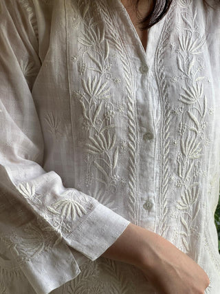 White Cotton Chikankari Shirt