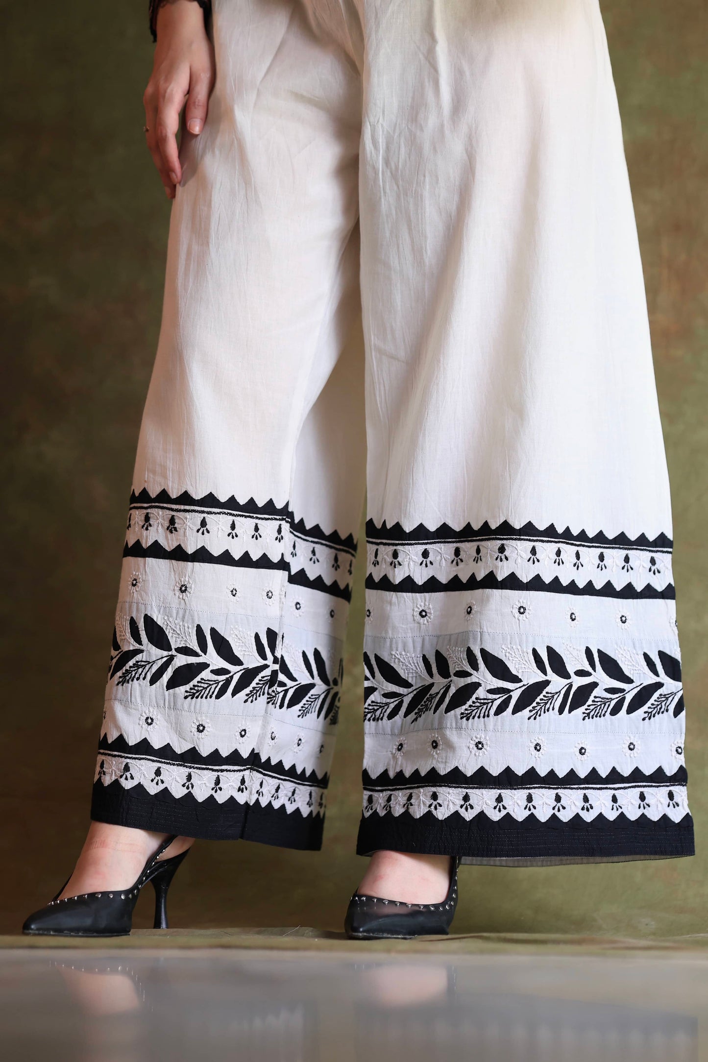 White & Black Daraz Applique Chikankari Palazzo