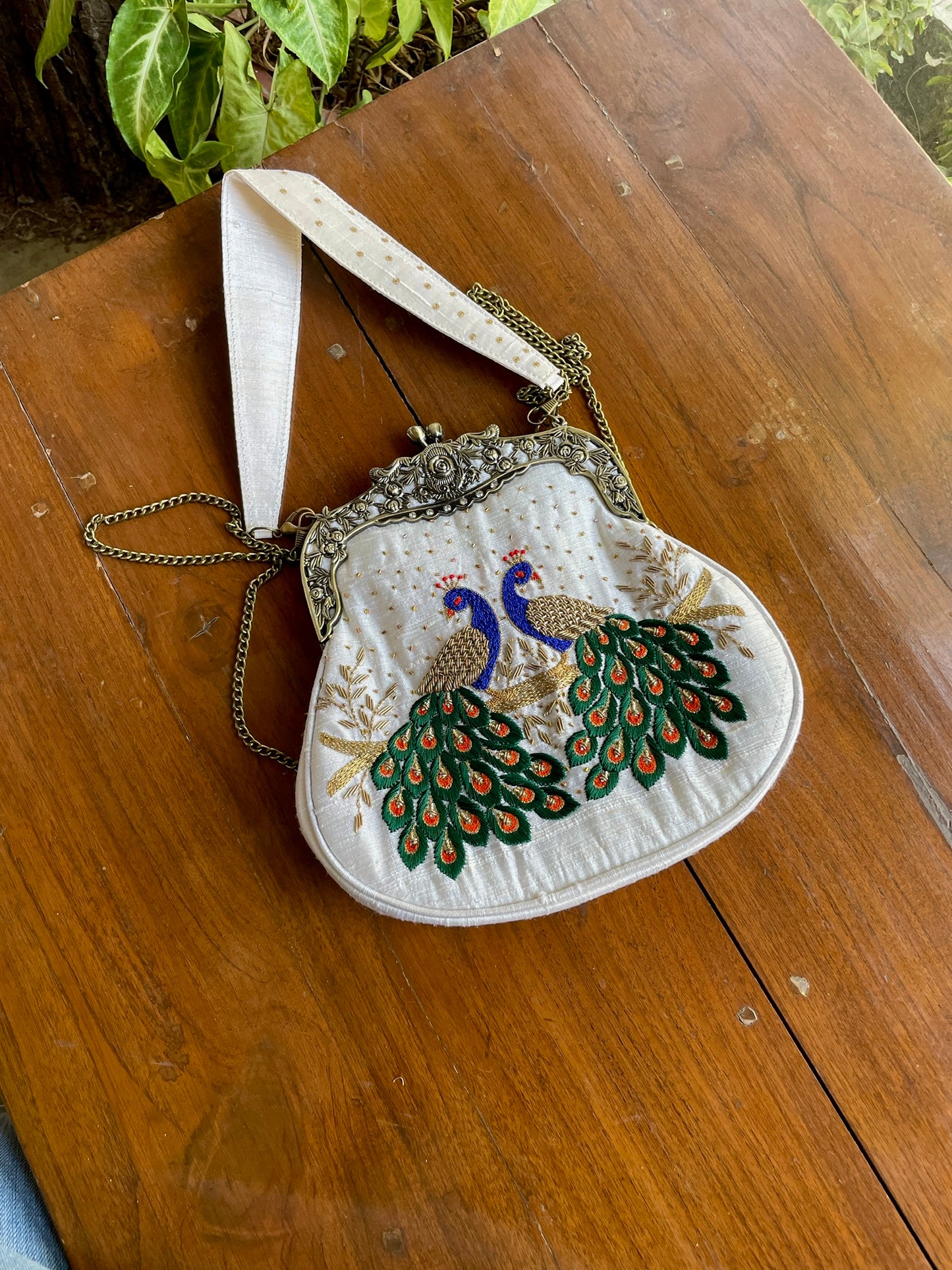 White & Green Shade | Vintage Ari Mukaish Sling Bags