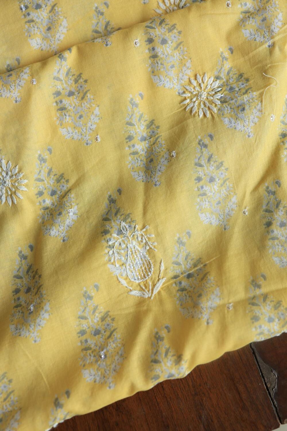 Yellow Cotton Unstitched Kurta Fabrics