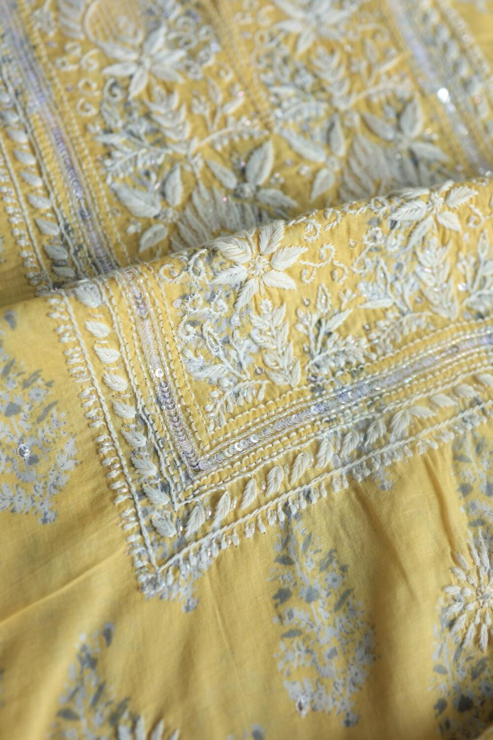 Yellow Cotton Unstitched Kurta Fabrics