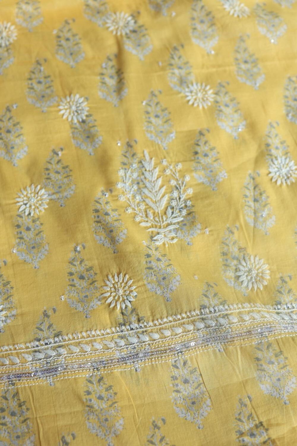Yellow Cotton Unstitched Kurta Fabrics