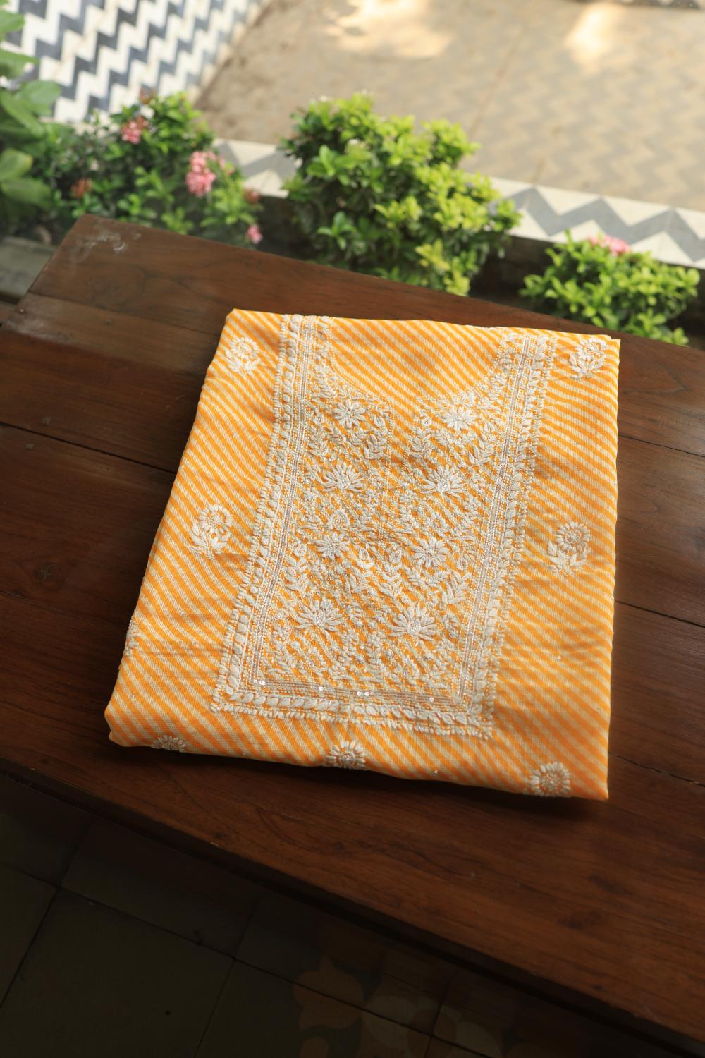 Yellow Kota Chikankari Unstitched Women's Kurta Fabric