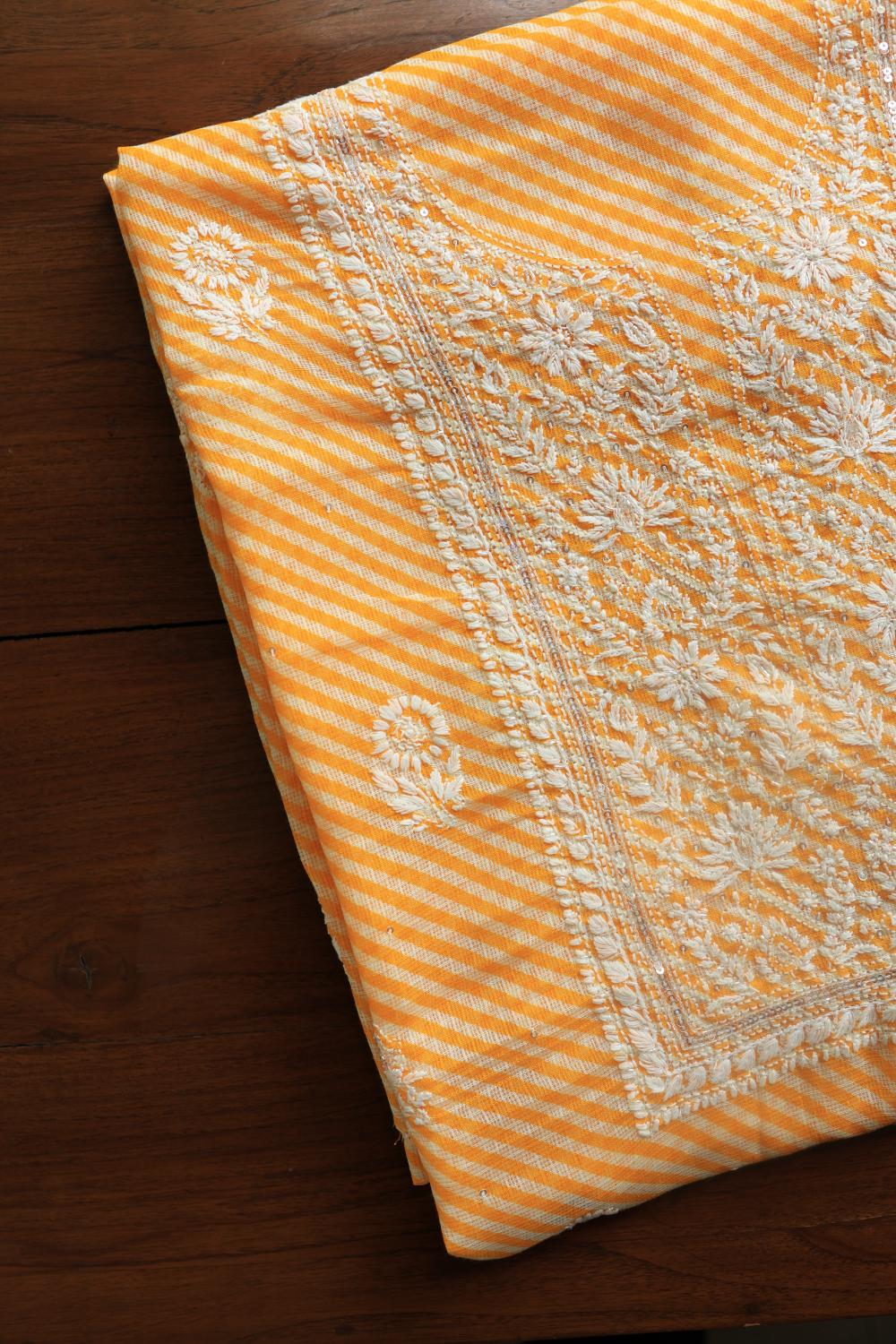 Yellow Kota Chikankari Unstitched Women's Kurta Fabric