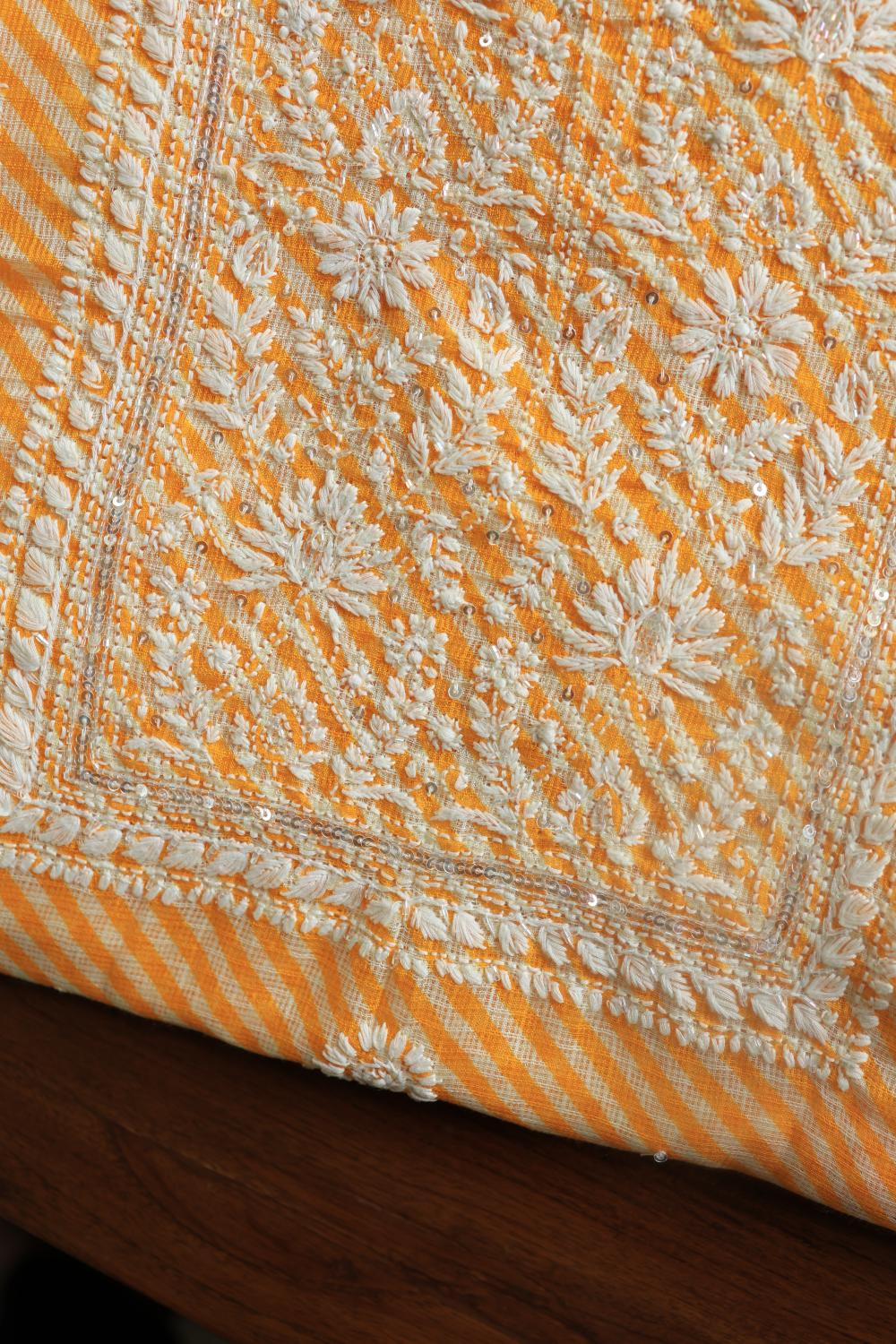 Yellow Kota Chikankari Unstitched Women's Kurta Fabric