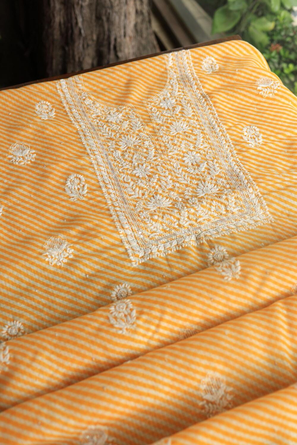 Yellow Kota Chikankari Unstitched Women's Kurta Fabric