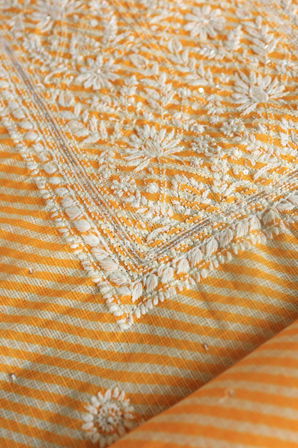 Yellow Kota Chikankari Unstitched Women's Kurta Fabric
