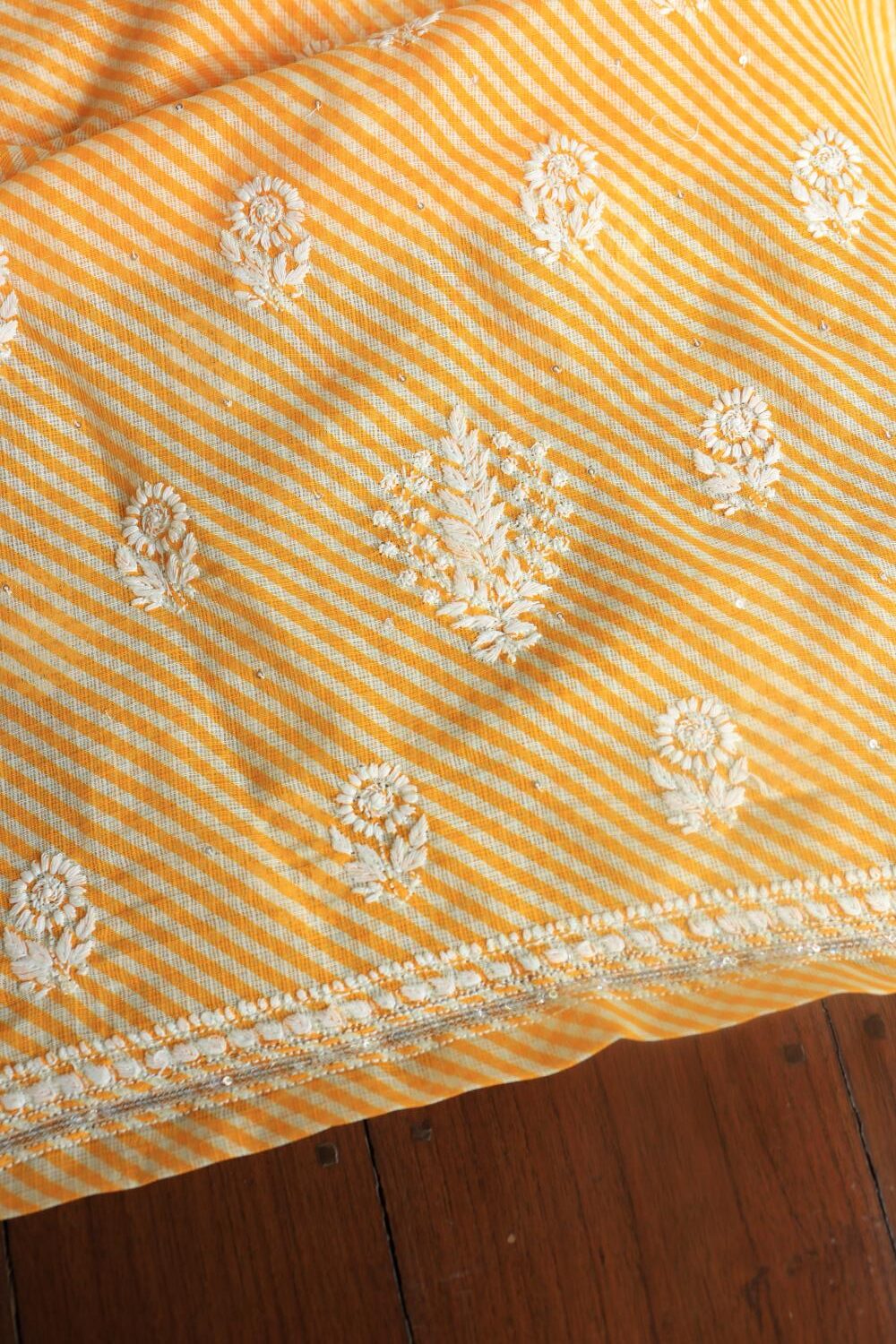 Yellow Kota Chikankari Unstitched Women's Kurta Fabric