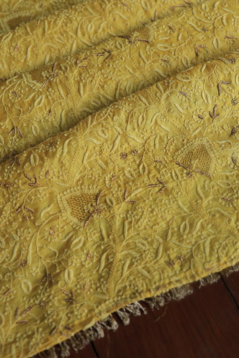 Mustard Paper Tussar Resham Chikankari Unstitched Kurta Dupatta Set