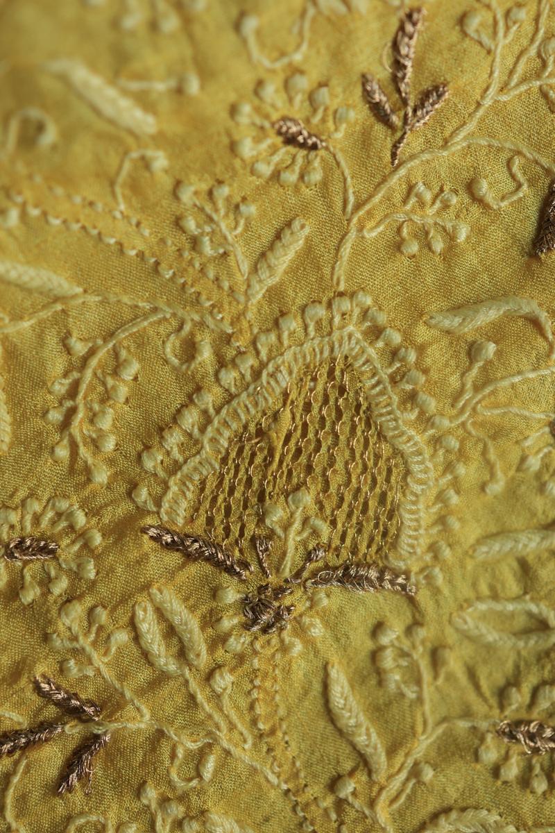 Mustard Paper Tussar Resham Chikankari Unstitched Kurta Dupatta Set