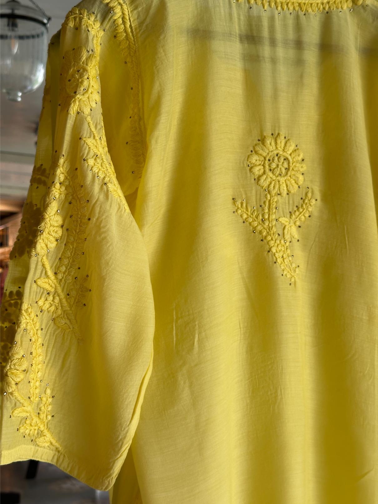 Yellow Chanderi Mukaish Kamdani Short Kurti