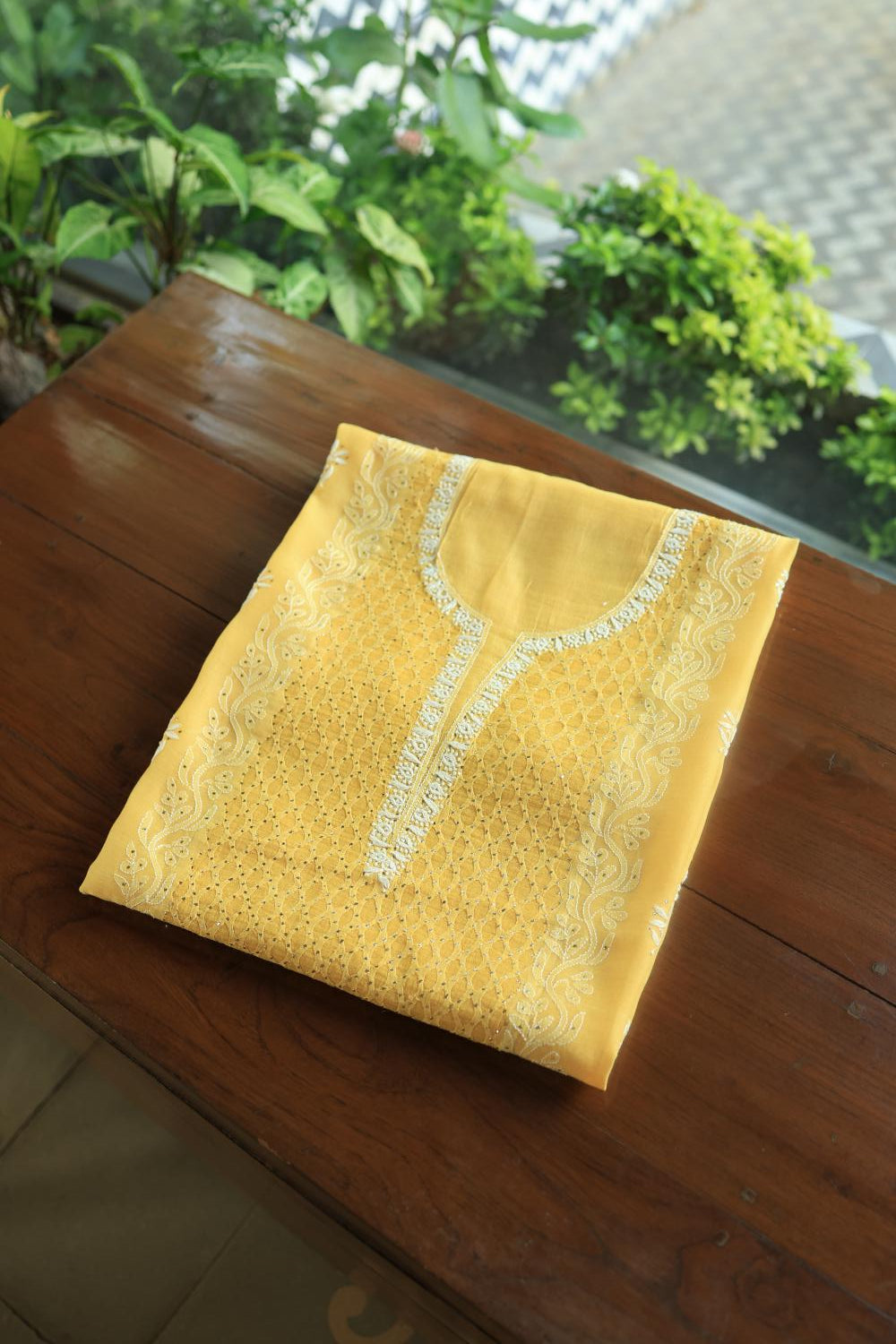Yellow Daraz Chikankari Kurta Fabrics