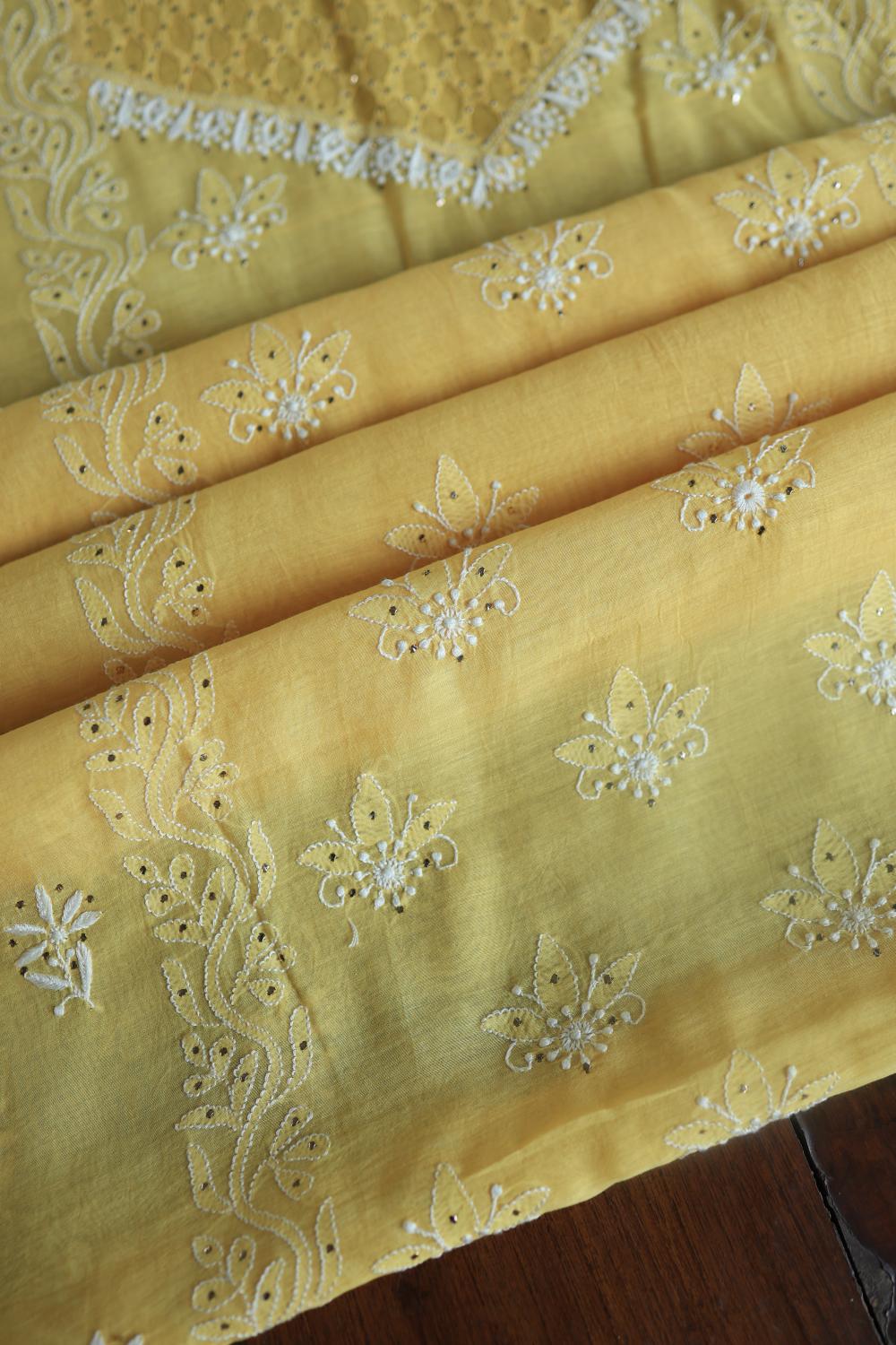 Yellow Daraz Chikankari Kurta Fabrics