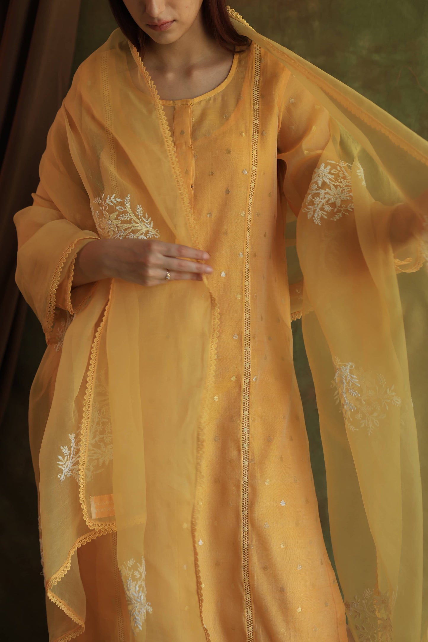 Yellow Jamdani X Chikankari Ready To Wear Kurta Dupatta Set