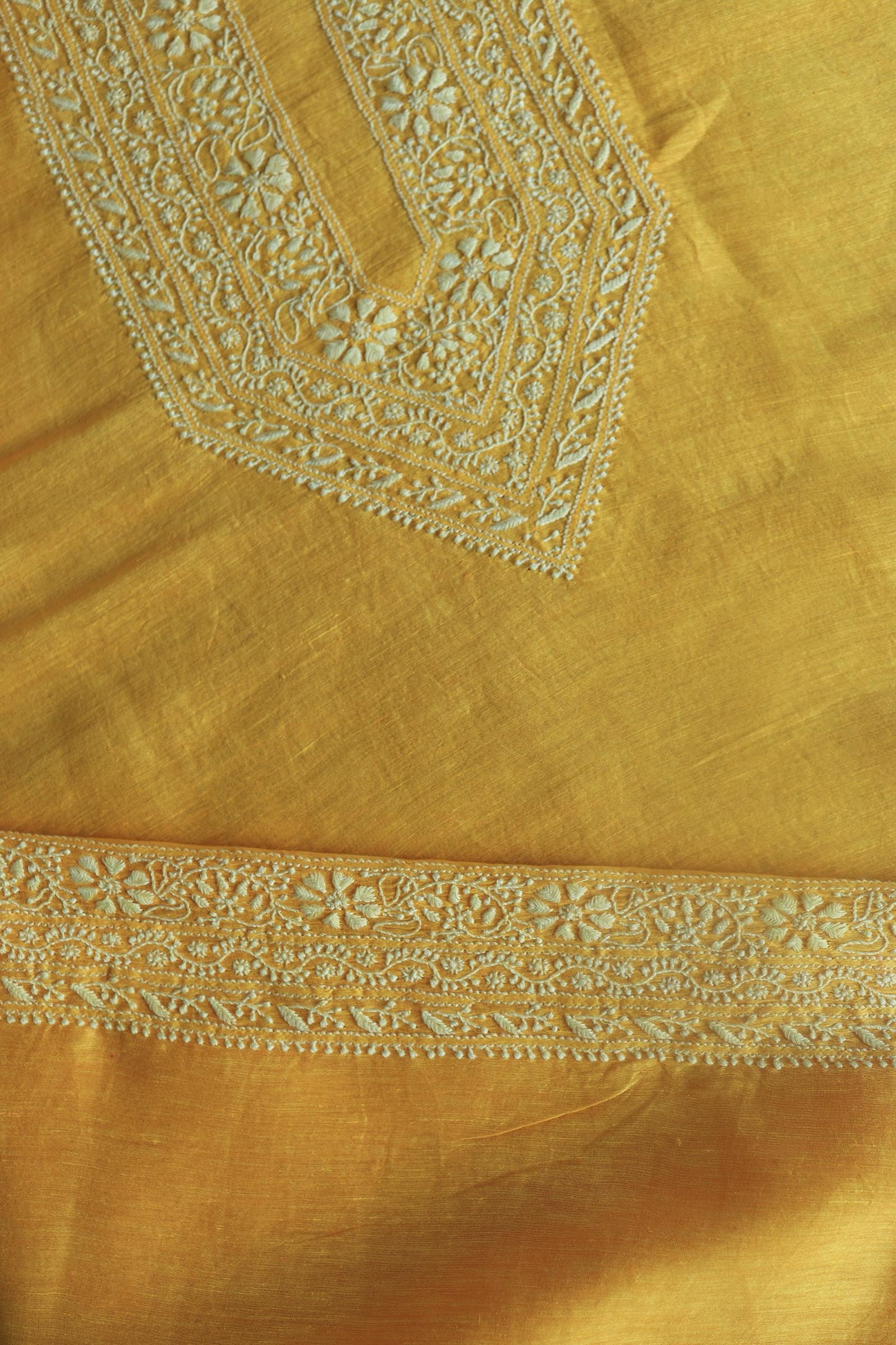 Yellow Linen Chikankari Unstitched Men's Kurtas Fabric