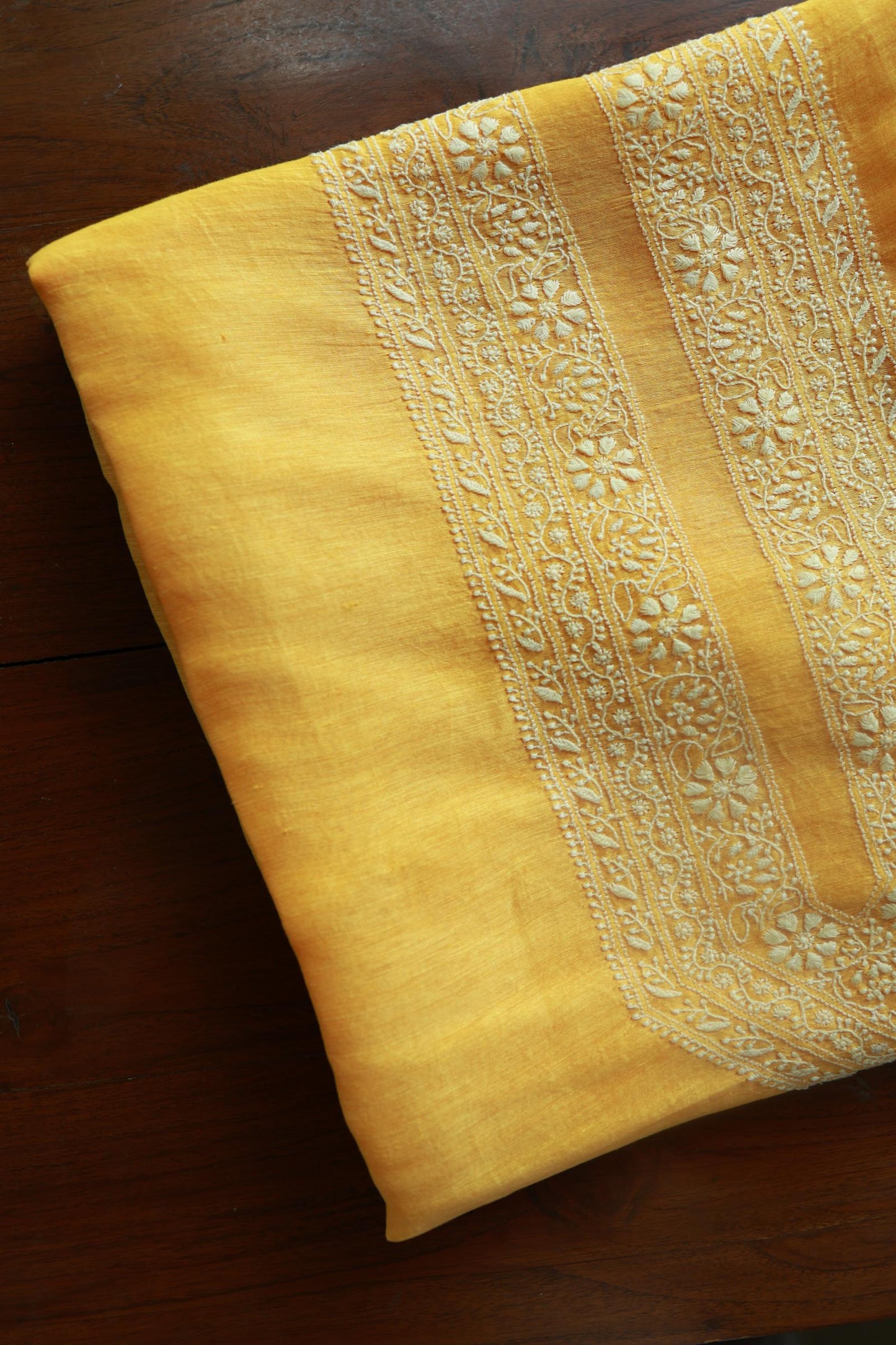 Yellow Linen Chikankari Unstitched Men's Kurtas Fabric