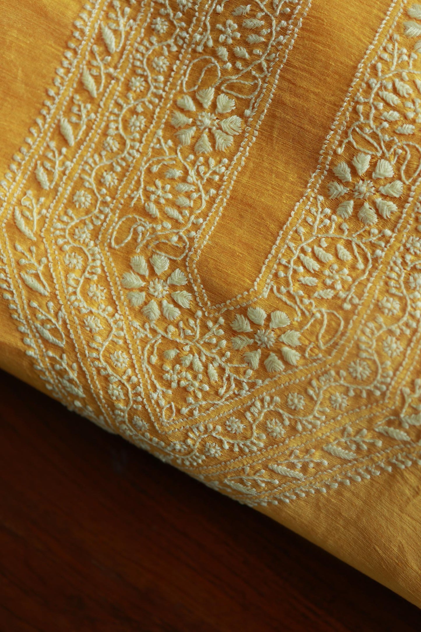 Yellow Linen Chikankari Unstitched Men's Kurtas Fabric