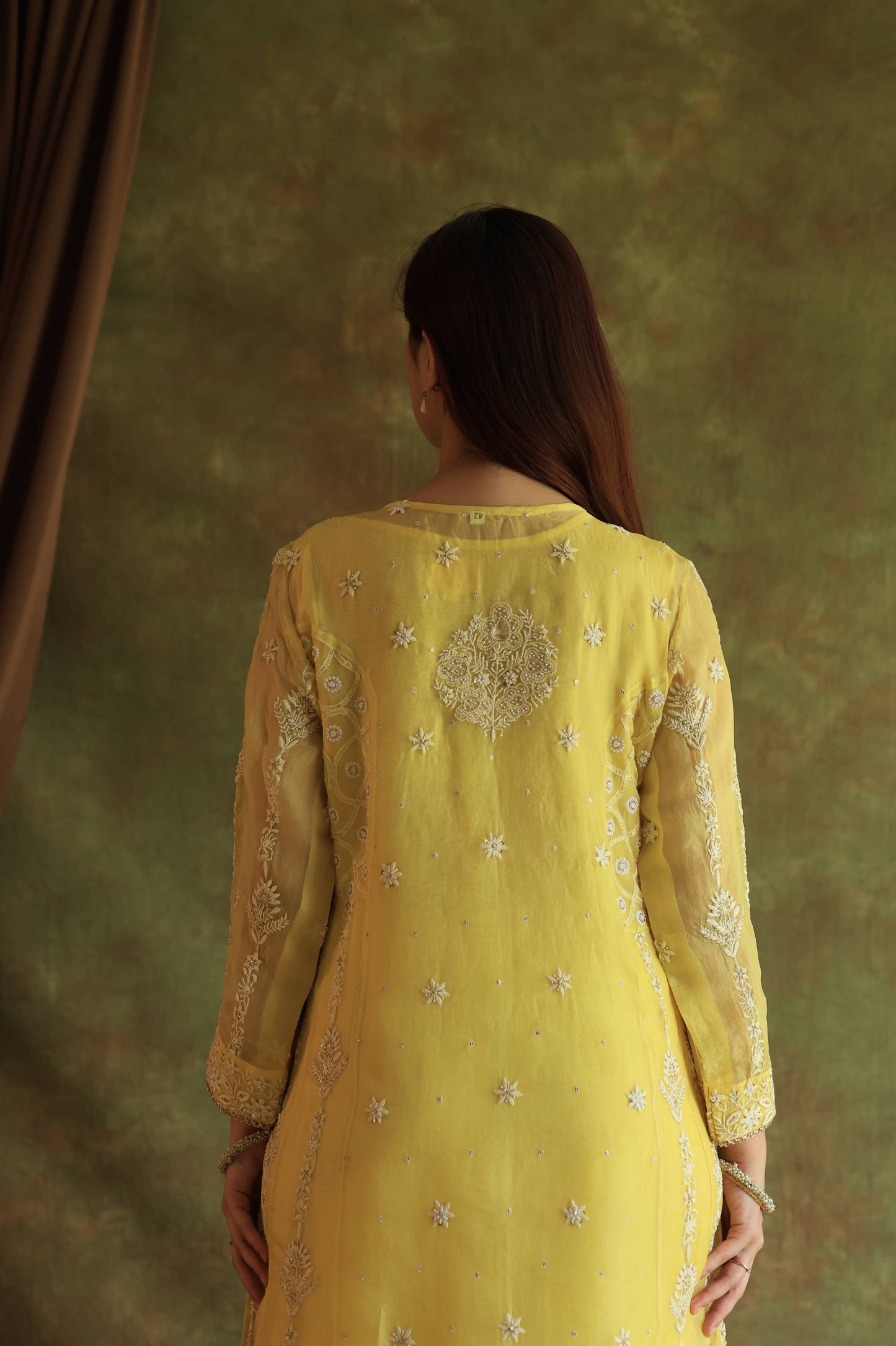 Yellow Noor Organza Chikankari Anarkali With Dupatta