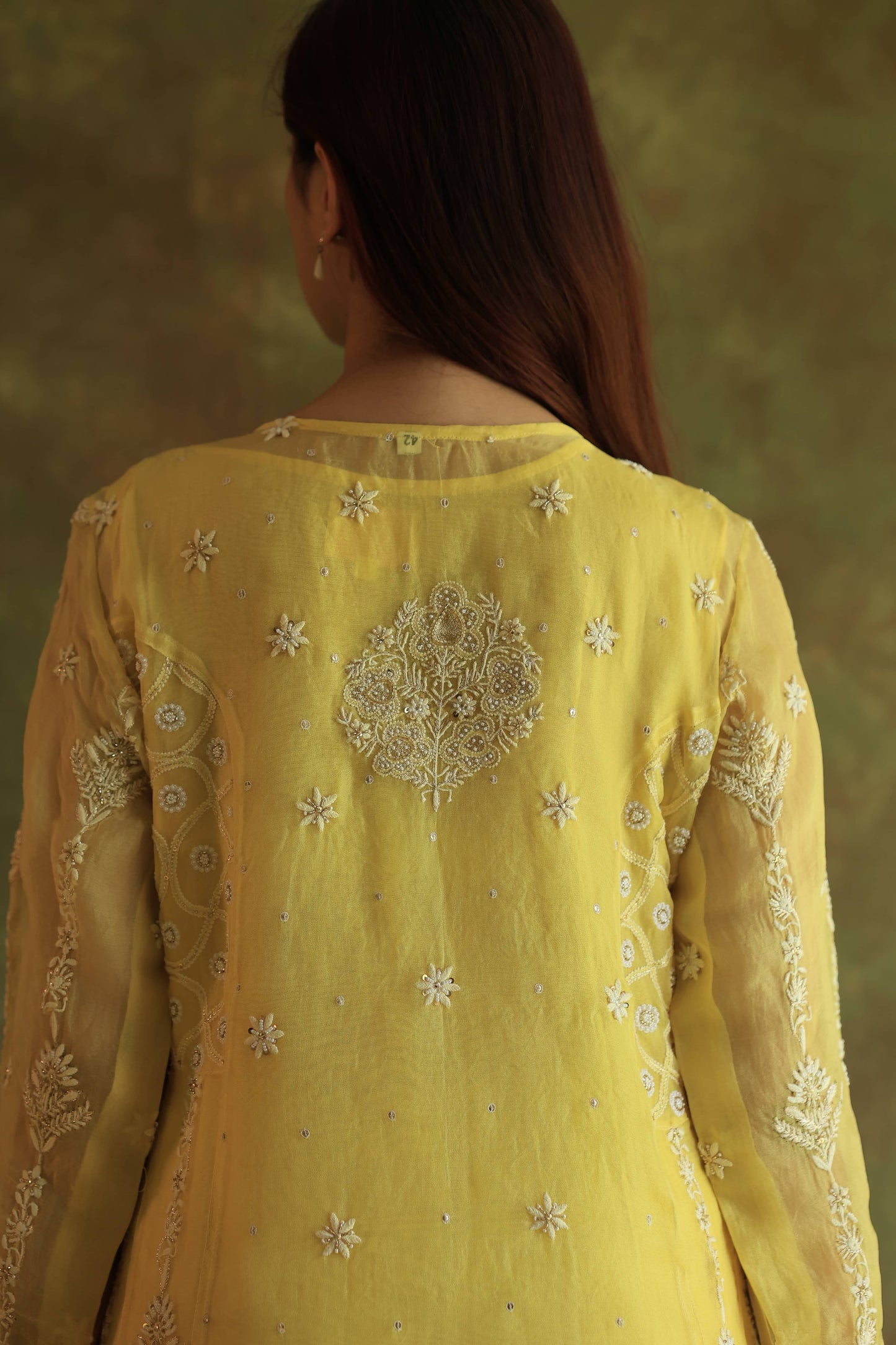 Yellow Noor Organza Chikankari Anarkali With Dupatta