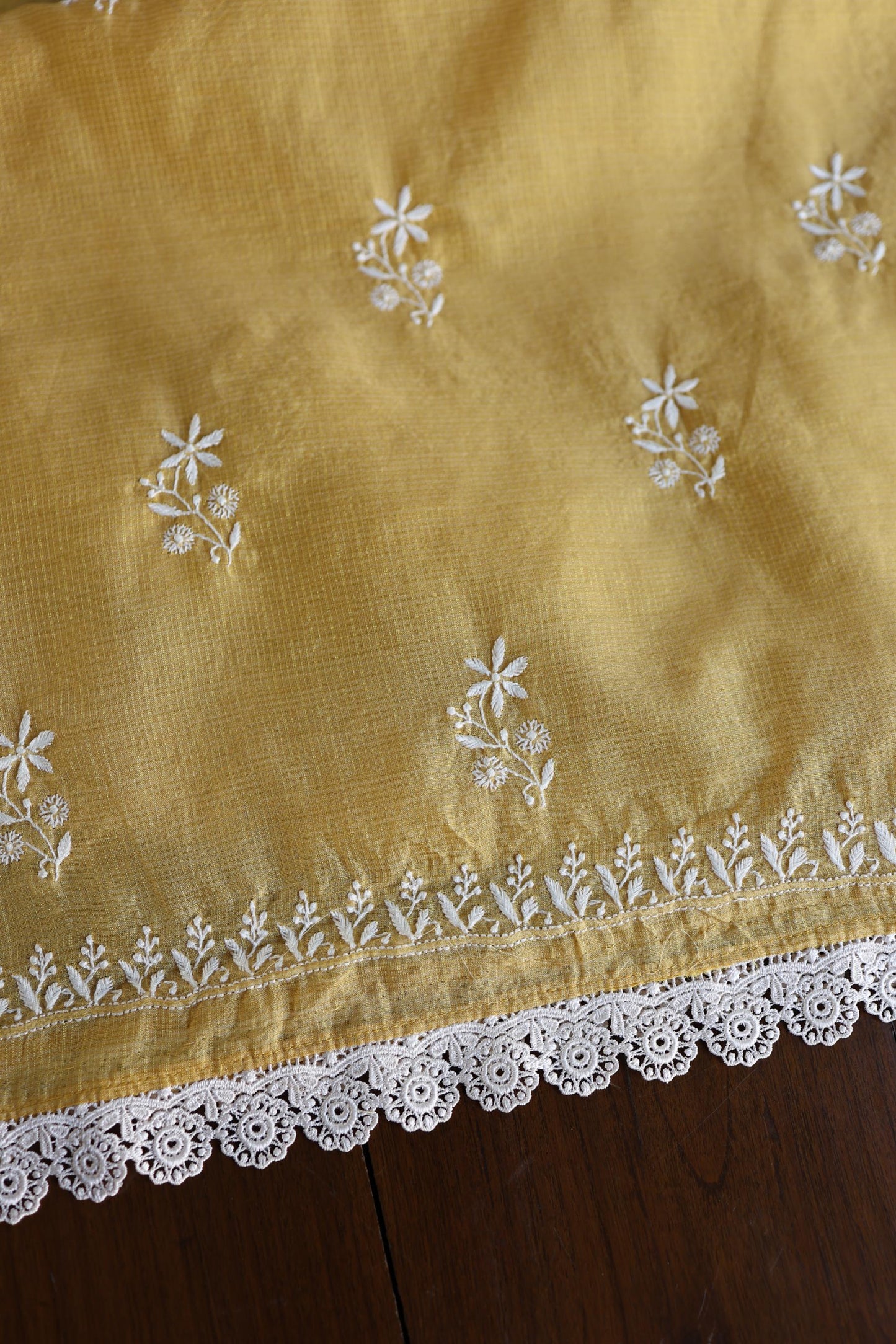 Yellow Shade Kota Chikankari Unstitched Fabrics