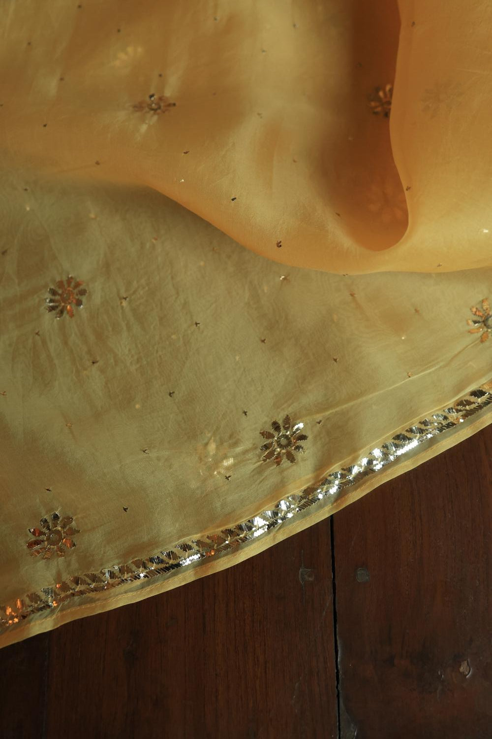 Yellow Shade Noor Organza Silk Chikankari Unstitched Kurta Dupatta Set