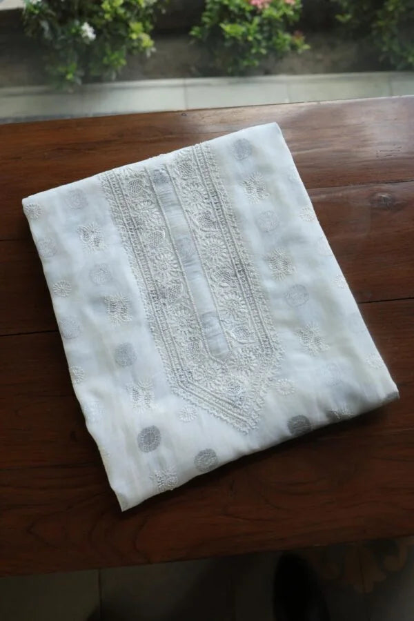 Zari Chanderi Unisex Chikankari Unstitched Men’s Kurta Fabric