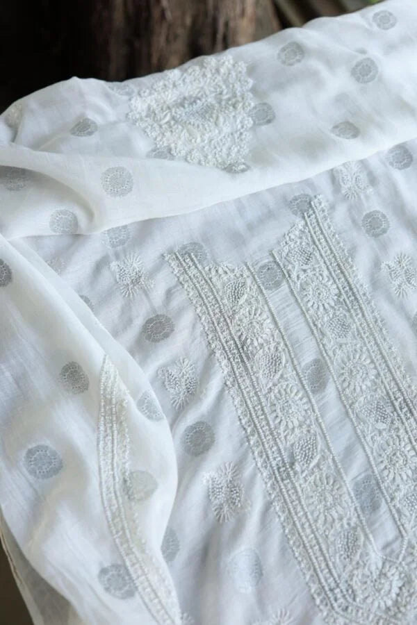 Zari Chanderi Unisex Chikankari Unstitched Men’s Kurta Fabric